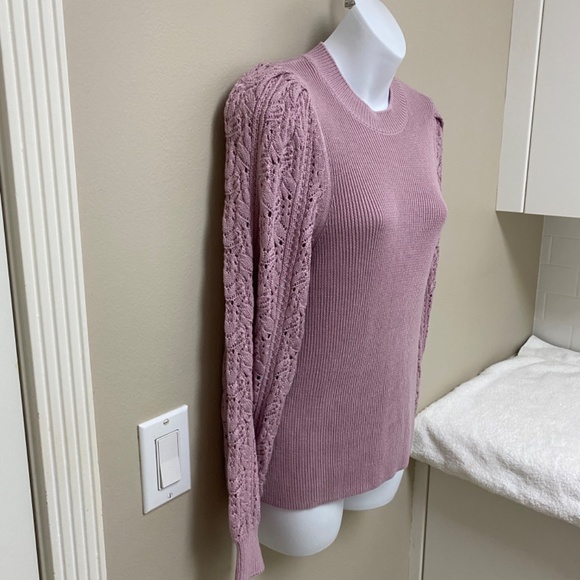 NEW! Splendid Phoebe Cashblend Pointelle Crewneck Sweater Lavender Pink S - $148 - Picture 5 of 14